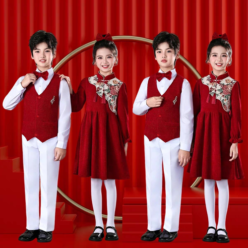 儿童旗袍拜年服男女童中国风新中式国学演出服班服小学生表演服装