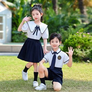 英伦风幼儿园短袖 校服毕业照班服儿童演出诗朗诵合唱表演服 白衬衫