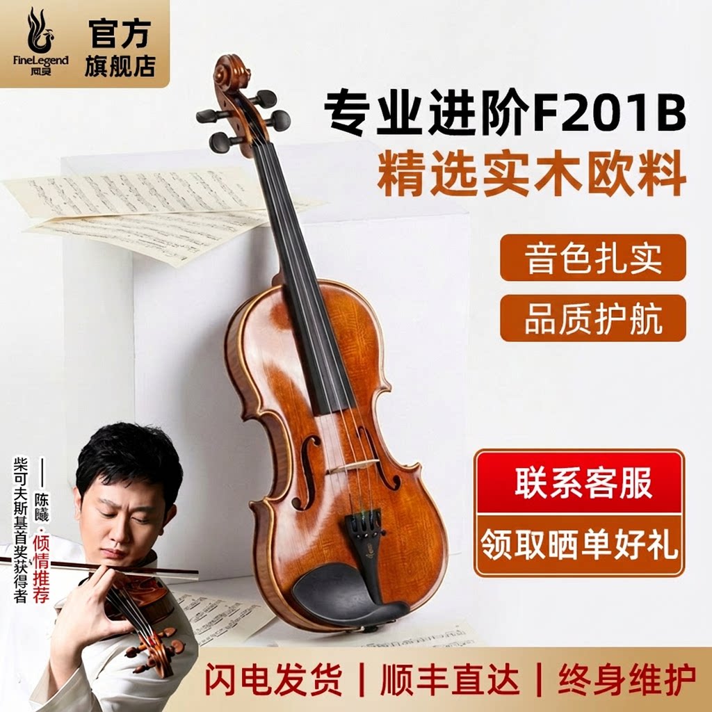 凤灵手工实木小提琴进口欧料初学者儿童成人专业考级演奏级F201B