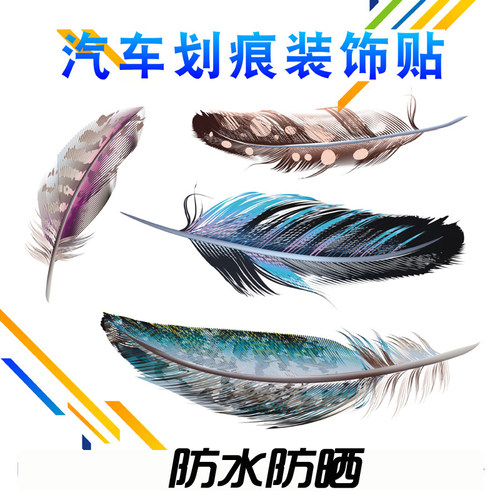 个性创意遮挡划痕羽毛汽车贴纸