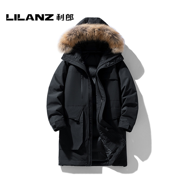 利郎大毛领长款羽绒服男2025新款冬季保暖男装白鸭绒冬装外套