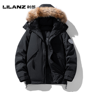 利郎大毛领羽绒服男士冬季白鸭绒加绒加厚保暖毛领工装外套冬装