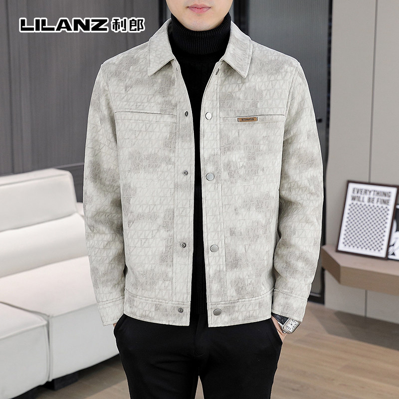 利郎春秋季夹克男2026新款痞帅潮牌翻领印花春装上衣服男士外套