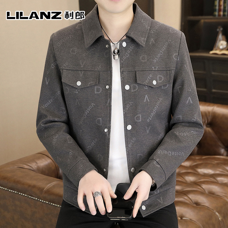 利郎春秋季夹克男2026新款痞帅潮牌翻领印花春装上衣服男士外套