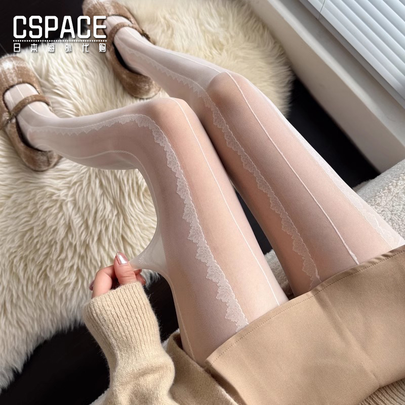 日本durgge白丝袜春夏奶白色连裤袜提花打底袜甜美蕾丝花边黑丝女