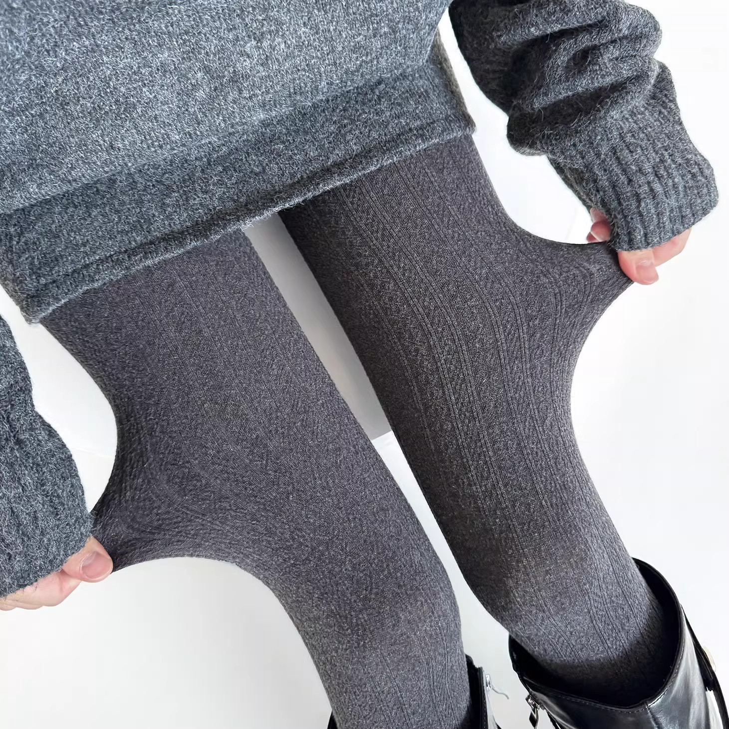 日本Durgge秋冬复古麻花纹格雷系连裤袜女日系加厚显瘦外穿打底裤