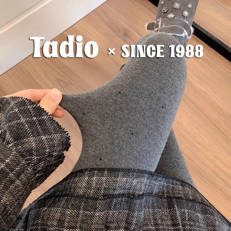 日本秋冬加绒烟灰色波点连裤袜女日系百搭加厚保暖打底裤袜