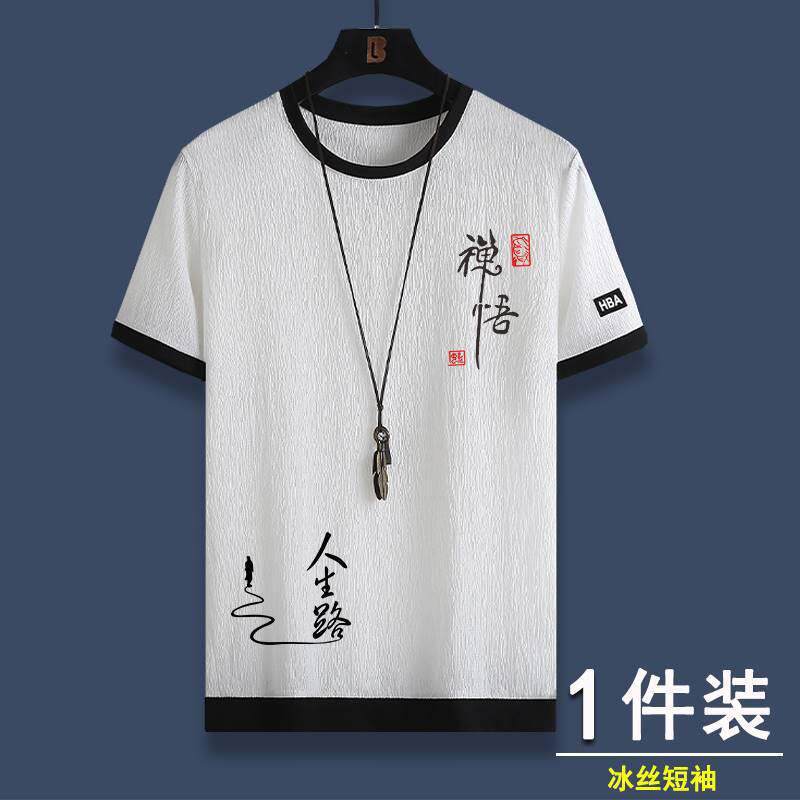 2026新款冰丝短袖t恤男国风男士运动套装大码休闲一套搭配上衣服