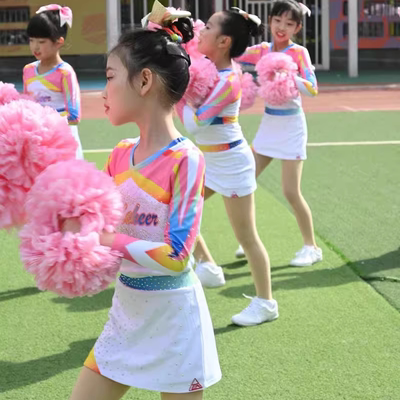 儿童啦啦操演出服长袖新款女童拉拉队表演服健美操竞技赛比赛服钻