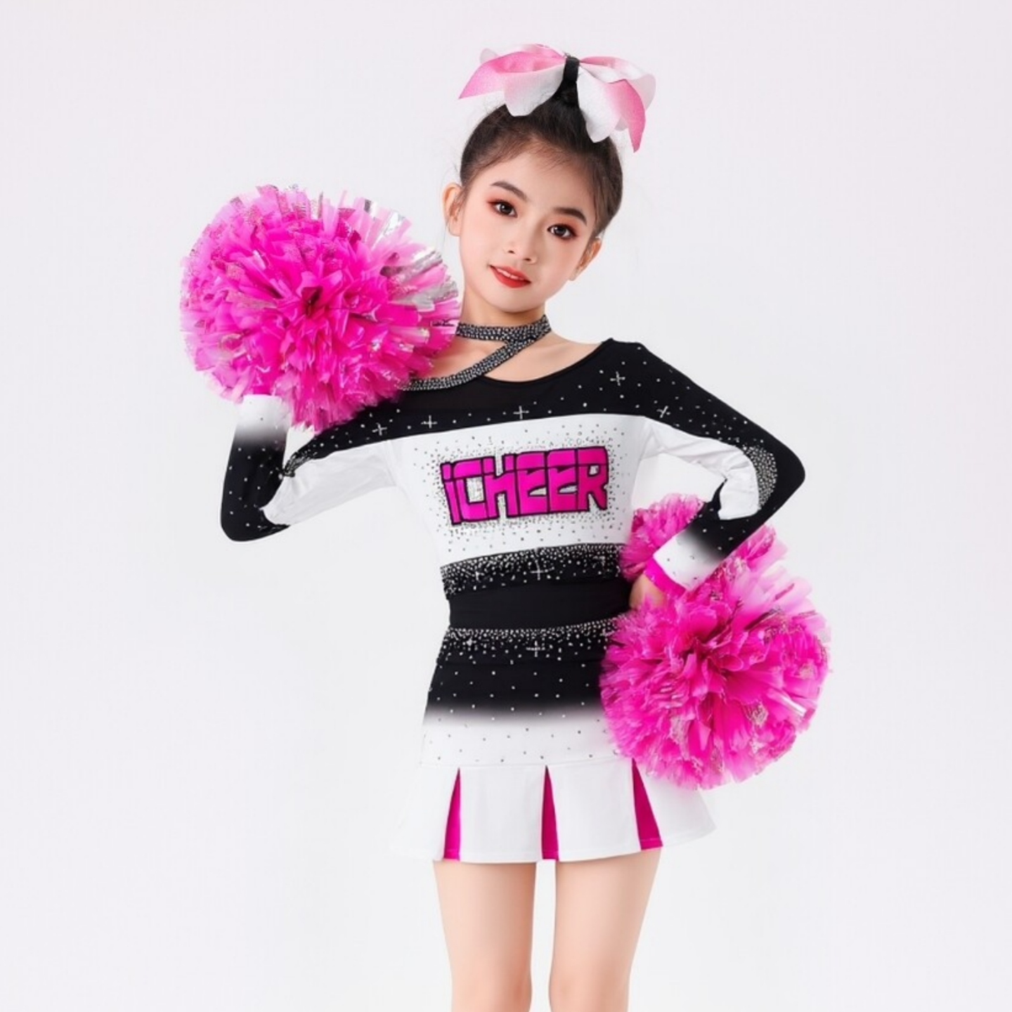儿童啦啦操演出服长袖女童拉拉队比赛服装中小学生运动会团体操服