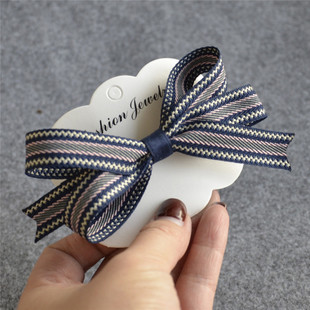 韩式气质藏蓝色条纹民族风立体蝴蝶结发夹边夹刘海夹马尾夹女