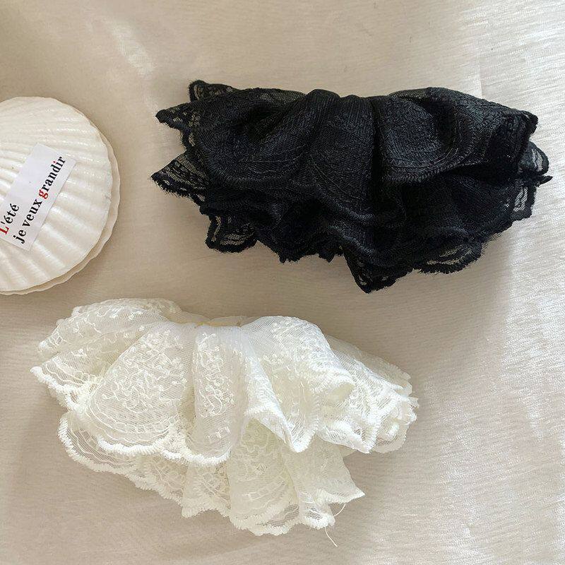 纯欲风蕾丝花边裙摆香蕉夹女高马尾发夹半扎发抓夹头饰高级感发饰