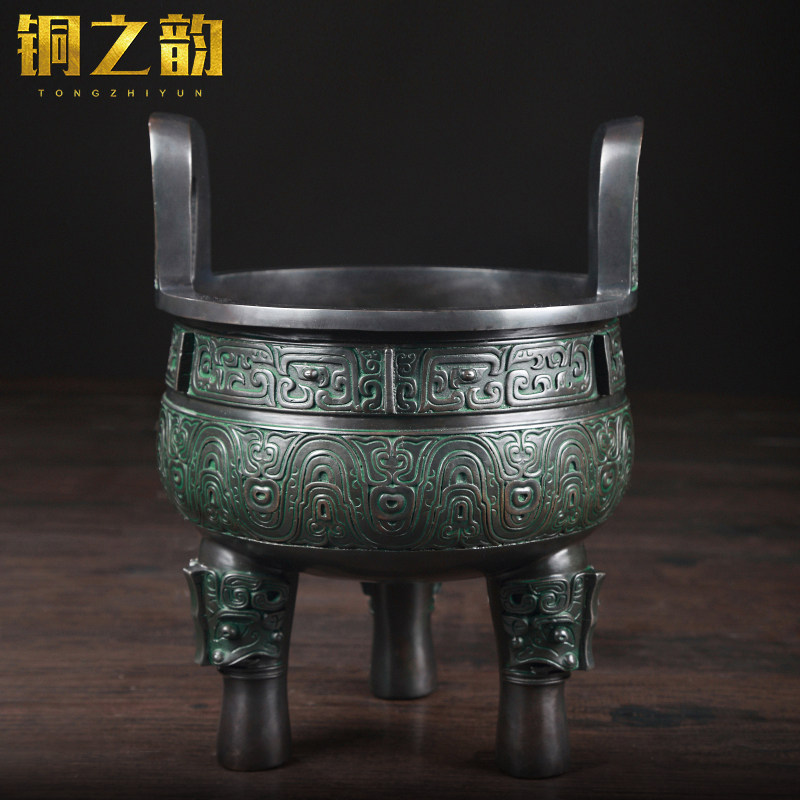 青铜器纯铜三足大克鼎铜聚宝盆家具摆件中式博古架红酒架仿古做旧,家居饰品,装饰摆件,淘宝优惠券,粉丝福利购,淘宝优惠卷