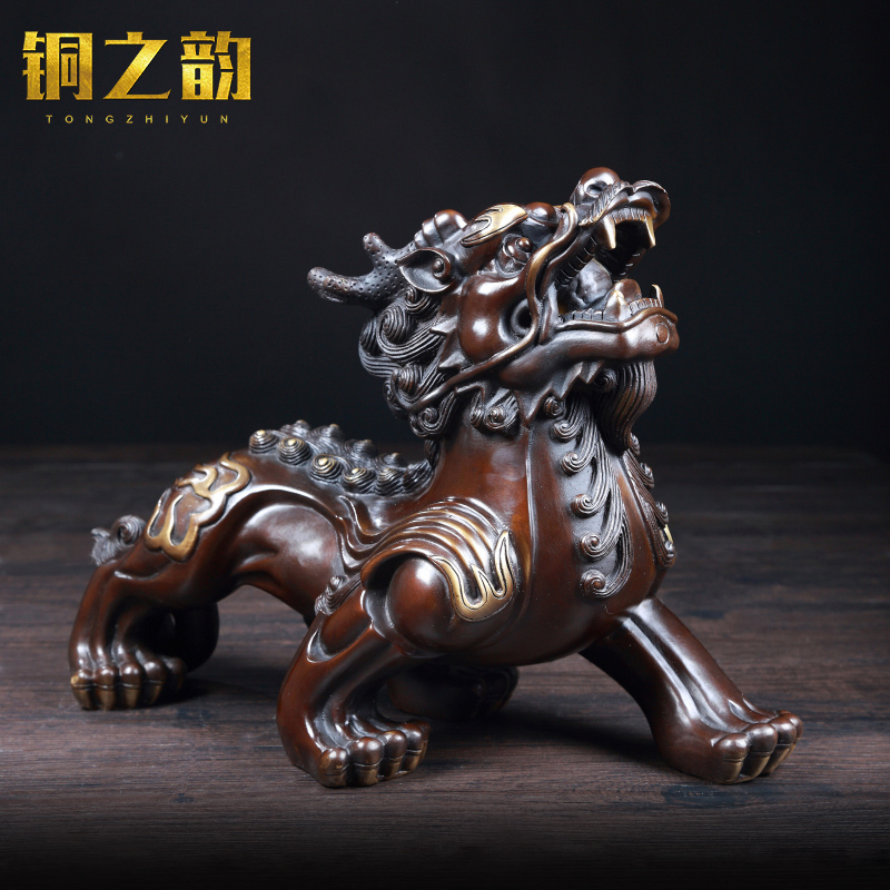 纯铜貔貅摆件一对开光铜皮貅招财聚财镇宅辟邪小号店铺开业装饰品