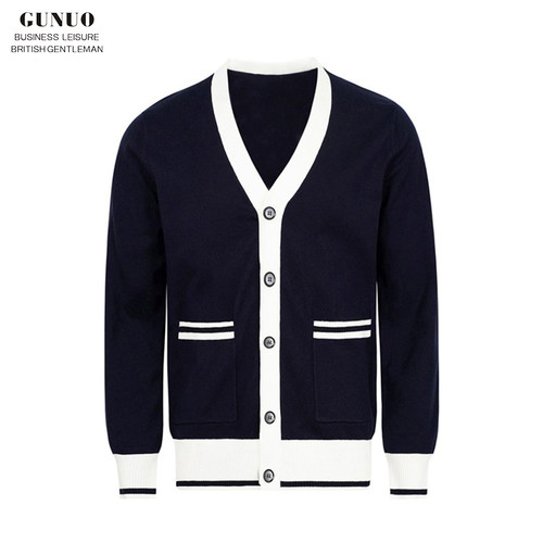 开衫针织V领撞色毛衣外套学院风