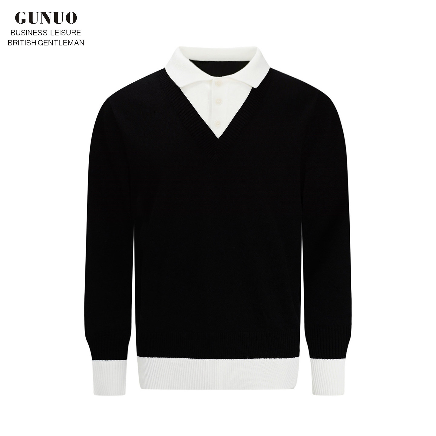 秋冬新款复古拼接翻领假两件针织衫男时尚商务修身男士长袖polo衫,男装,Polo衫,淘宝优惠券,粉丝福利购,淘宝优惠卷