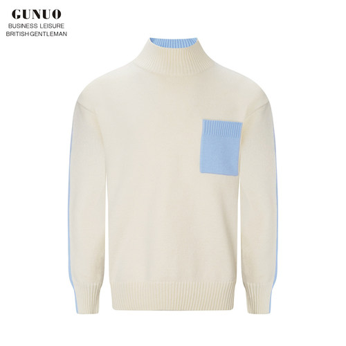 套头针织半高领拼色毛衣休闲复古