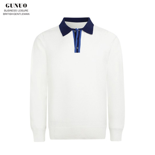 秋冬长袖商务拼色领子polo衫帅气