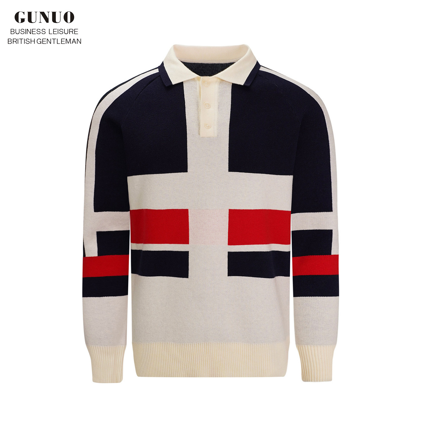 法式奢华男装高级拼色翻领针织衫男秋冬时尚复古修身polo衫男长袖,男装,Polo衫,淘宝优惠券,粉丝福利购,淘宝优惠卷