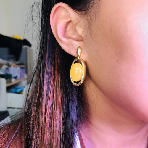 天然蜜蜡18x12MM耳钉S925银耳坠琥珀鸡油黄原矿俄料耳饰时尚气质