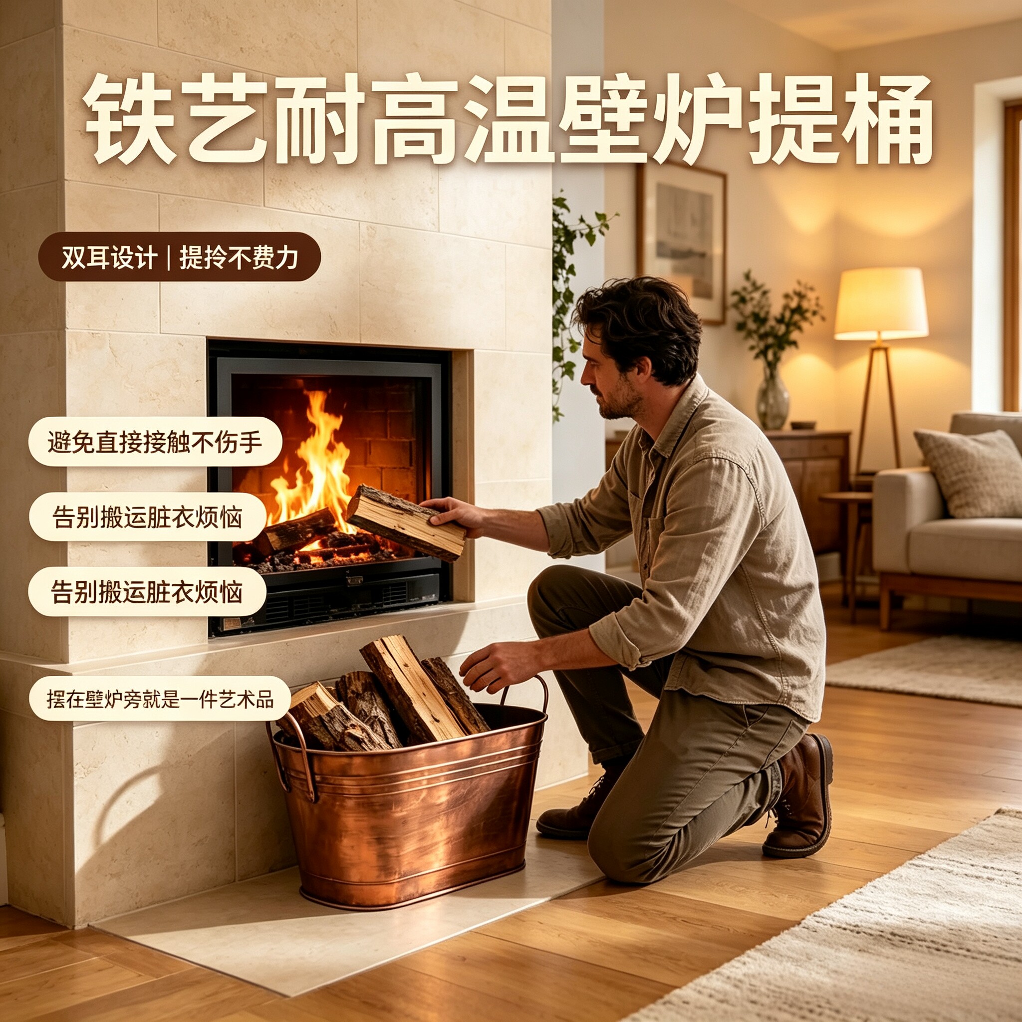 壁炉手提木柴篮铁艺收纳架图片