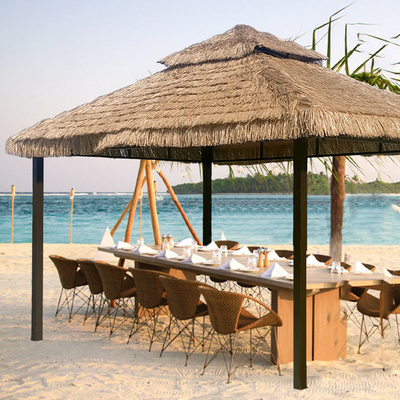 海边度假村茅草亭遮阳打卡