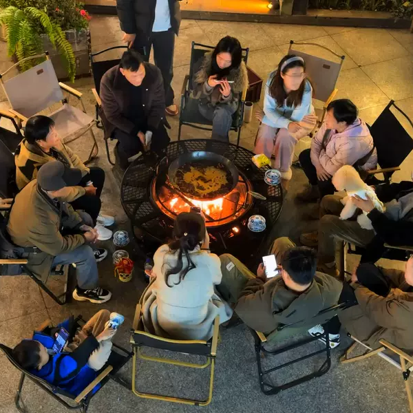 庭院烤火炉可转动可升降烧烤炉圆形铁艺防水防晒民宿围炉煮茶烤炉