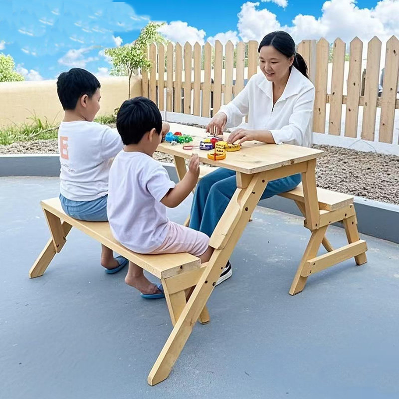 院子里的桌椅带遮阳伞防水防晒花园餐桌连体桌子1.2米长椅公园椅