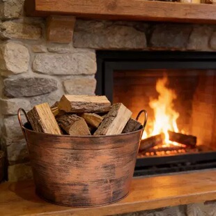 壁炉木柴篮手提式柴火搬运收纳架小空间堆柴架冬民俗柴篮铁艺柴框