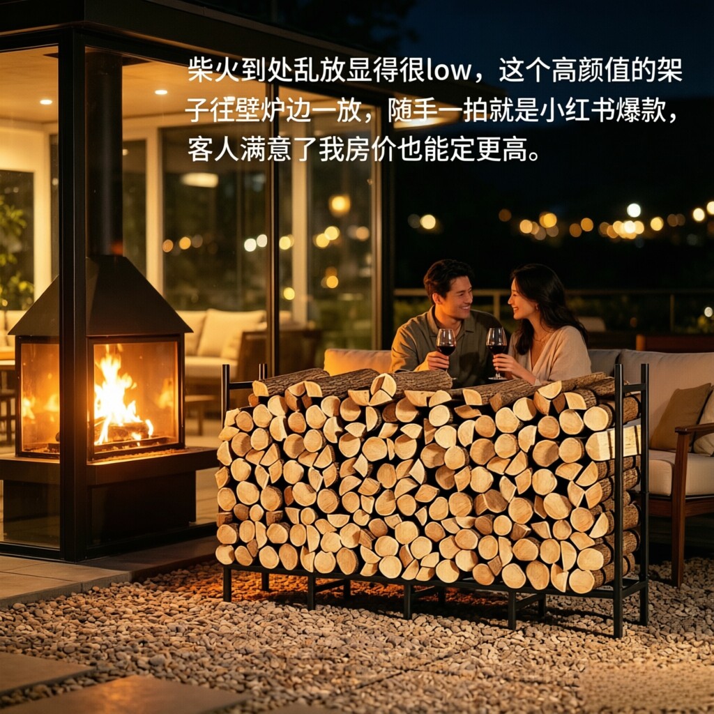 户外柴火架精品民宿庭院储木架子铁艺大容量木柴收纳架壁炉木材框