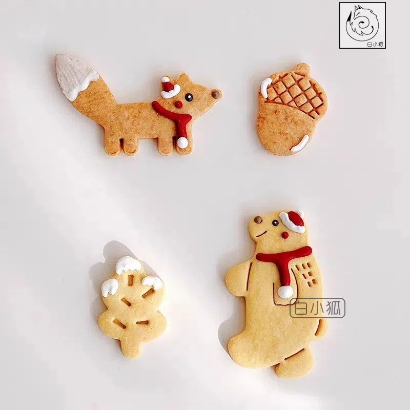 圣诞节饼干礼盒模具卡通北极熊狐狸松鼠松果曲奇四季翻糖印花烘培