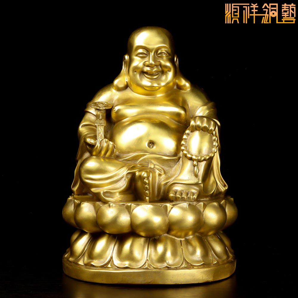纯铜大肚弥勒佛佛像摆件家用供奉大肚佛弥勒佛神像笑佛招财装饰品