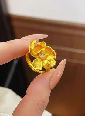 新中式古法沙金点钻拉丝牡丹花吊