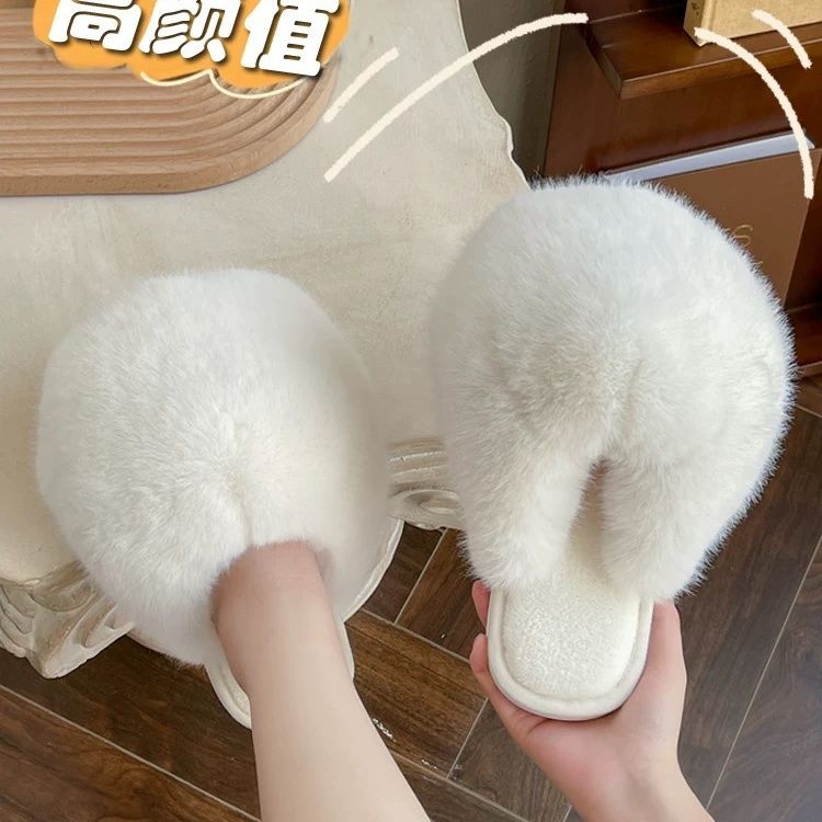 高颜值毛毛拖鞋女ins时尚网红爆款秋冬季家居防滑室内可爱棉拖鞋