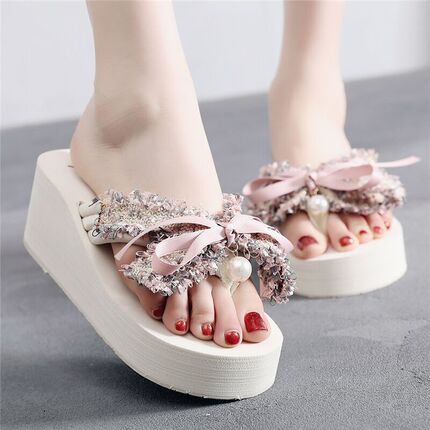 Women's Summer Fashion Non-Slip Flip-Flops ins Trendy Thick-Soled Platform Shoes Korean Style Internet Celebrity Mid-Heel Beach Shoes