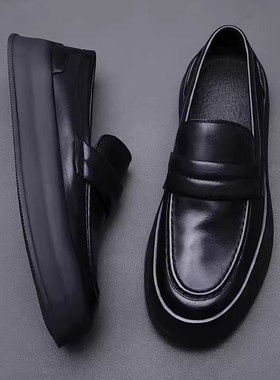 帕达索乐福鞋男夏季新款懒人一脚蹬驾车真皮男鞋潮豆豆鞋 230312