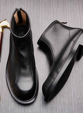 帕达索切尔西靴英伦机车工装靴男圆头中帮拉链潮流皮靴221038-DJF