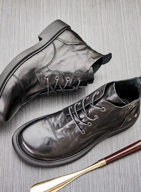 帕达索秋冬男士大头真皮皮靴休闲舒适百搭中帮马丁靴221121-DJF