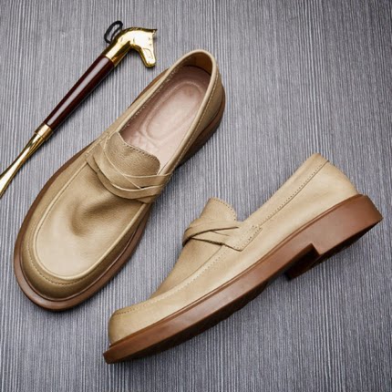 帕达索2025新款懒人一脚蹬真皮潮鞋圆头皮鞋男软底豆豆鞋220338