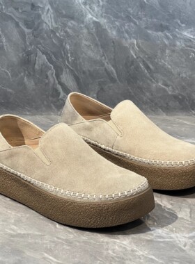 勃肯鞋25复古轻质厚底男鞋一脚蹬乐福鞋反绒牛皮懒人鞋 250502