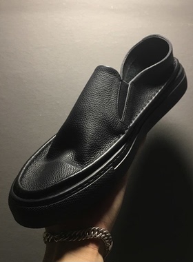 帕达索男鞋真皮一脚蹬潮鞋黑色套脚运动休闲鞋潮流板鞋男220328