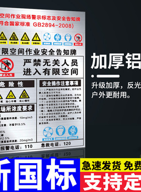 有限空间警示标识牌安全告知牌标志告知卡化粪池冷却塔操作规程铝