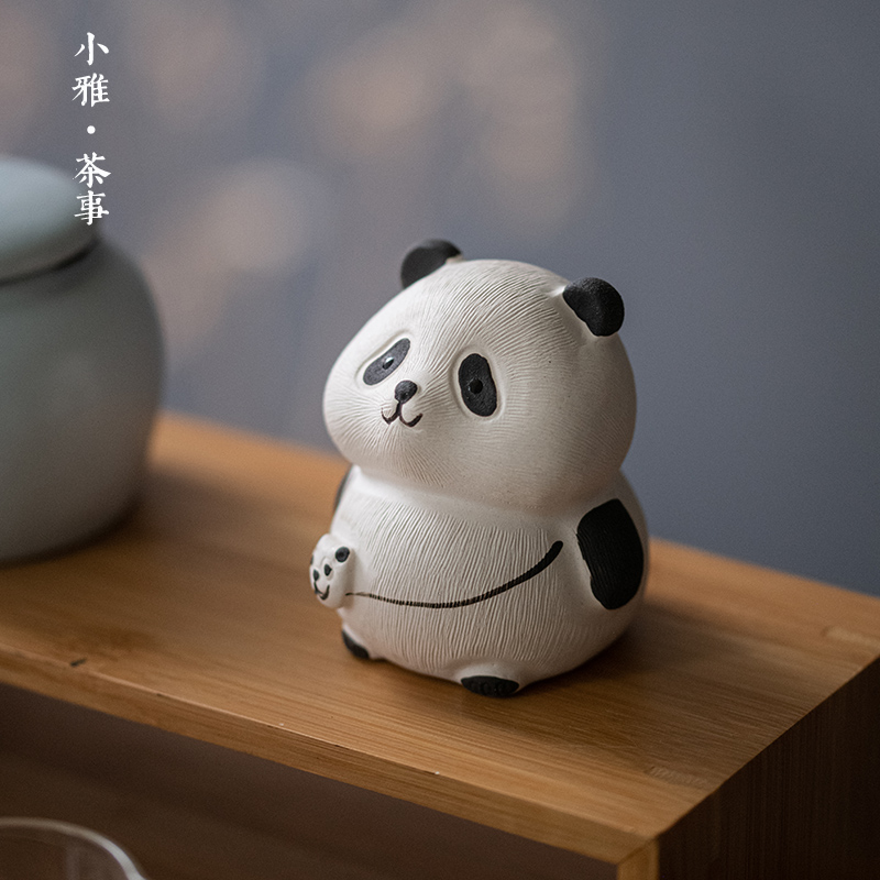 紫砂熊猫茶宠茶玩摆件