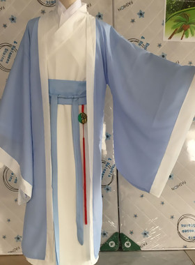 汉唐古装汉服男仙气白色古风公子交领长袍中国风学生大袖衫唐朝蓝