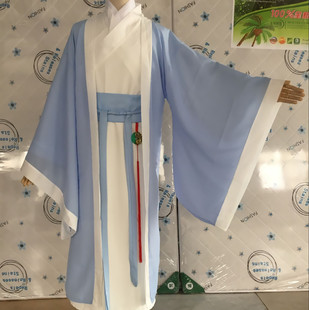 汉唐古装汉服男仙气白色古风公子交领长袍中国风学生大袖衫唐朝蓝