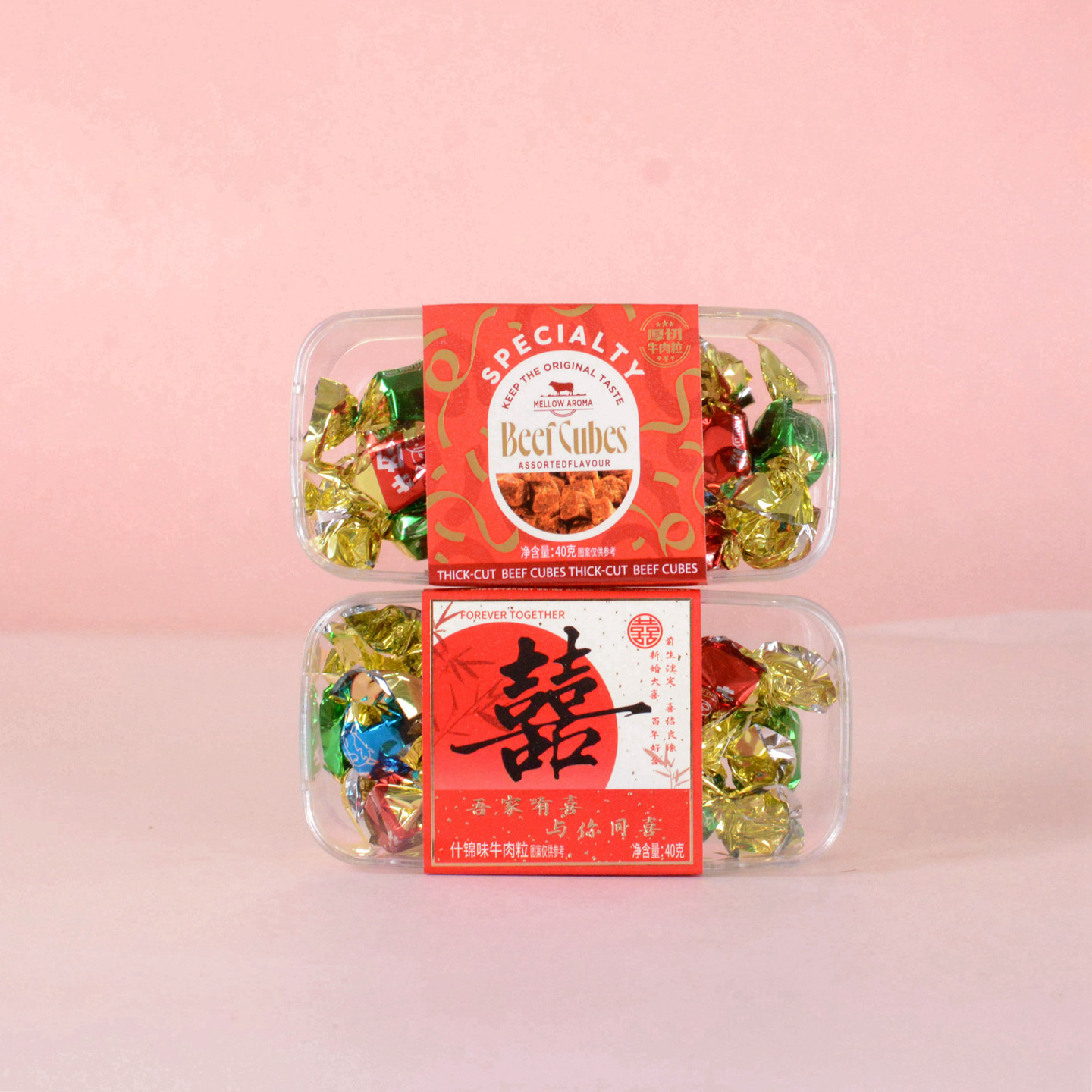 唯口爱什锦味厚切牛肉粒结婚生日伴手礼零食搭配透明椭圆盒红40g