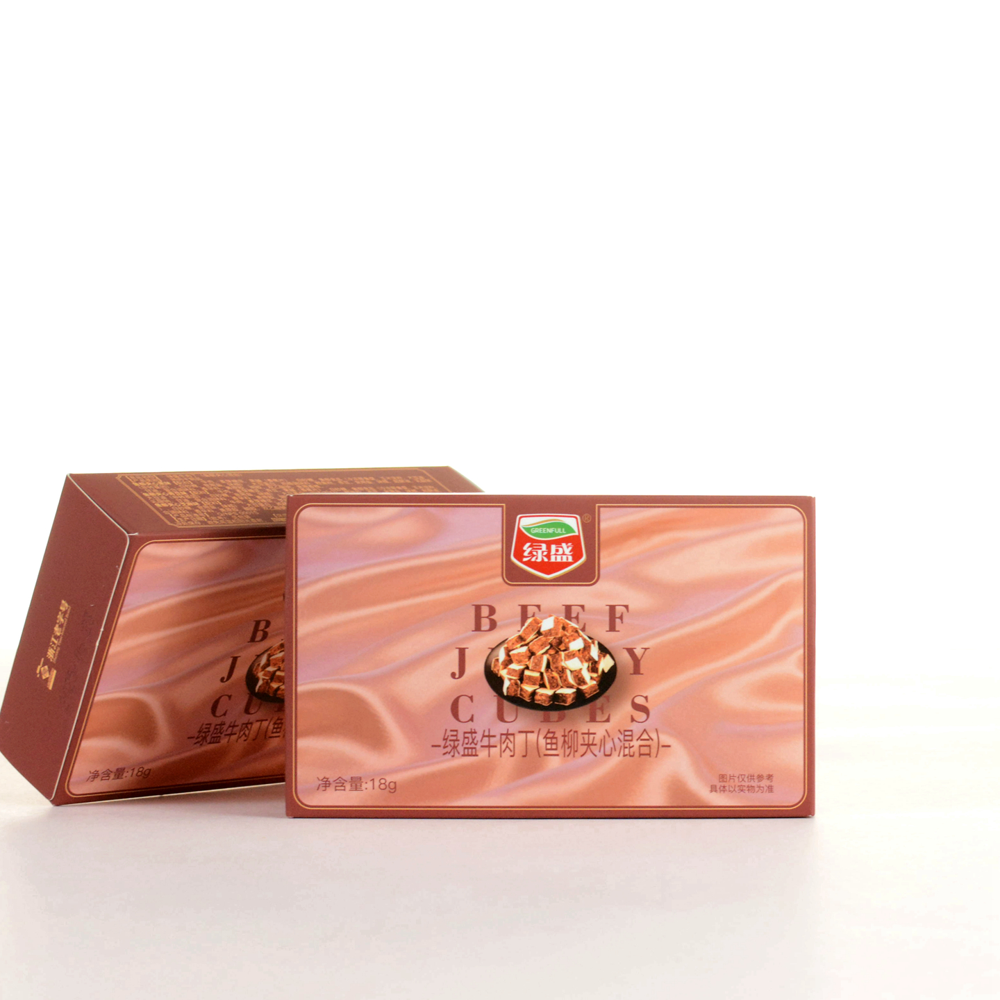 绿盛牛肉丁鱼柳夹心混合结婚满月升学过寿喜礼休闲零食棕纸盒18g