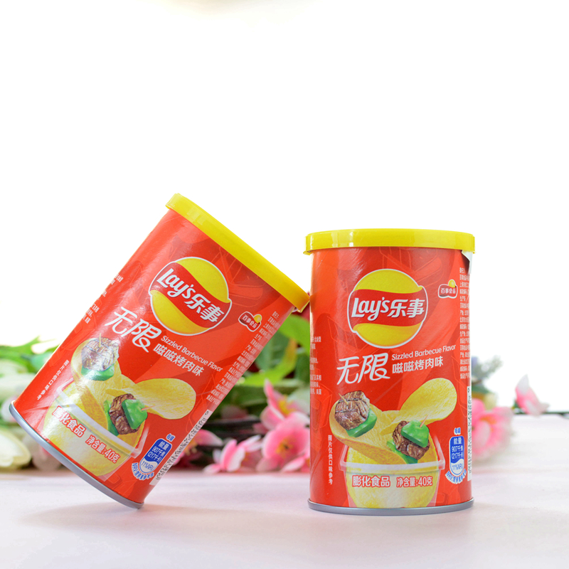 Lay's乐事薯片滋滋烤肉味罐装筒装喜礼伴手礼零食红色大气喜饼40g