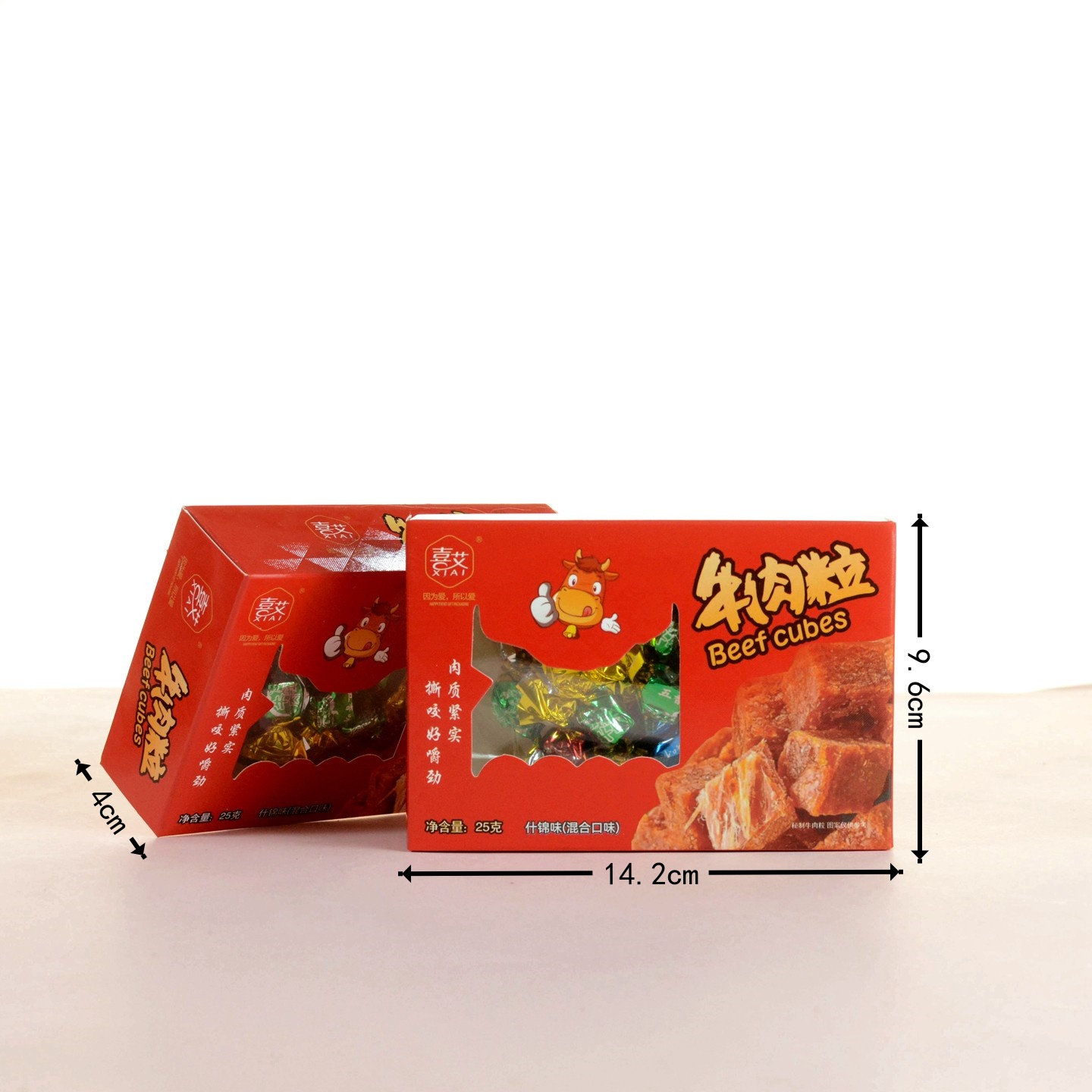 喜艾牛肉粒什锦味结婚生日升学满月伴手礼零食红长方盒25g/约11粒