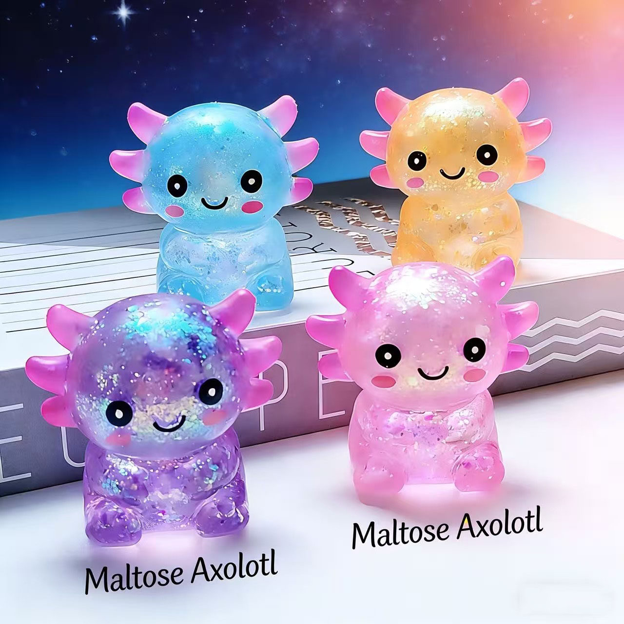 3pcs Axolotl Squishy Stress Ball,TPR Slow Rising Squeeze Toy - 实物图